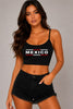 Women's Mexico Printed Round Neck With Removable Bra Cup Twisted Back Detail Sports Bra