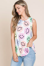 BOMBOM Smiley Face Round Neck Tank for Casual Style
