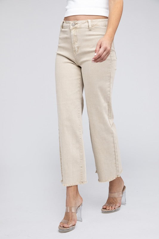 Acid Washed Frayed Wide Pants