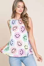 BOMBOM Smiley Face Round Neck Tank for Casual Style