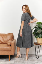 And The WhyFull Size Washed Chambray Midi Dress