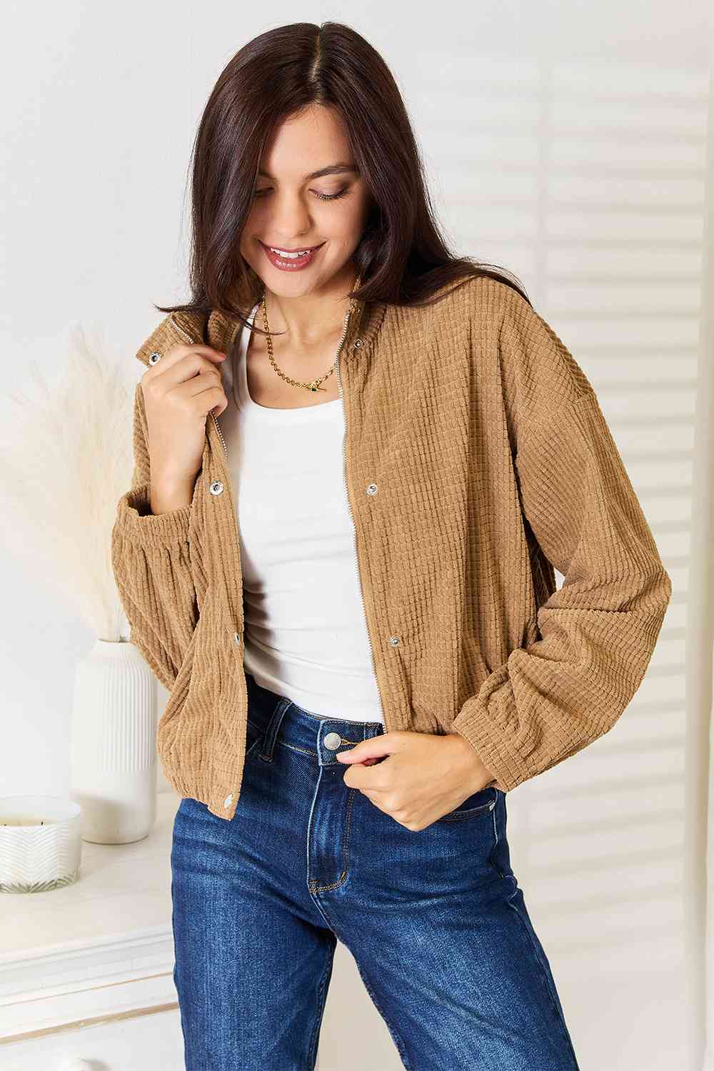 Double Take Women's Long Sleeve Dropped Shoulder Jacket